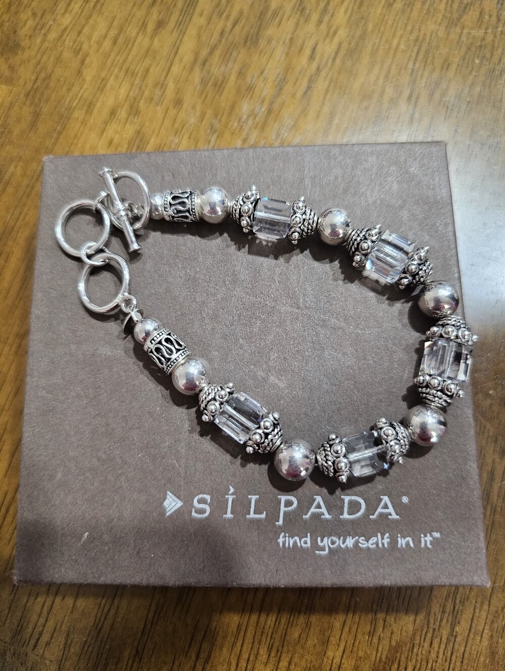 Silpada 925 Swarovski Crystal Toggle Bracelet 6/34”-7 1/2” Retired